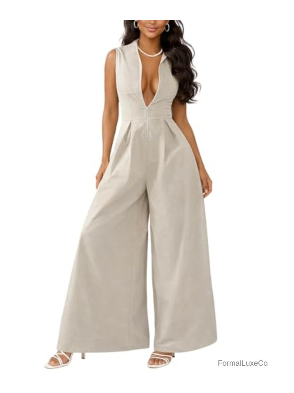 Womens Dressy Sleeveless Wide Leg Jumpsuit Formal Date Night